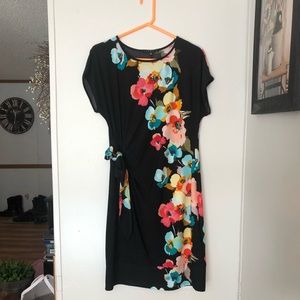 Flower Black Mock Wrap Dress, size Petite Large